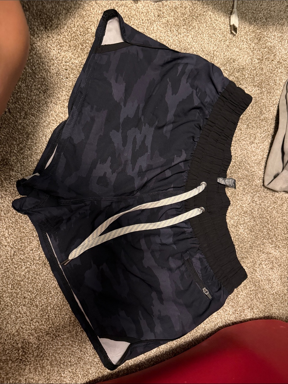 Vuori Men's Dark Navy Camo Athletic Shorts with Contrast Drawcord
